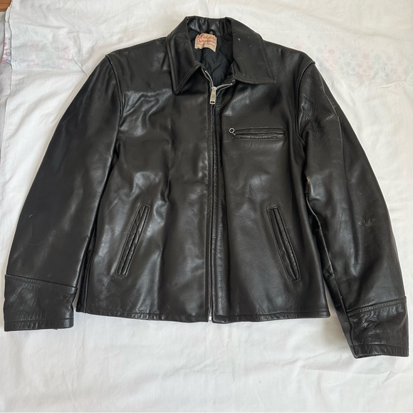 Vintage 1940’s Fidelity SPortswear Steerhide Leather black racer biker jacket - Picture 1 of 16